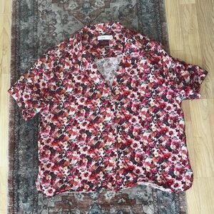 Onia Liberty of London Floral Celeste Crop Camp button down linen blouse Medium